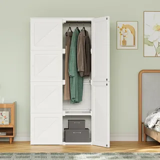 ProximaX Kleiderschrank Weiß – 6-türiger Schrank mit 5 Fächern und 1 Kleiderstange, großer Garderobenschrank für Schlafzimmer