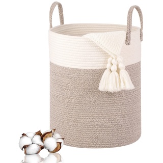 VORHOT Wäschekorb Geflochten aus Baumwolle, 66L Wäschesammler mit Henkel, Laundry Basket Aufbewahrungskorb Spielzeug, Korb Wäschebox für Wäschekammer Kinderzimmer Wohnzimmer Bad, 46x38cm