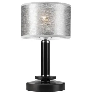 Tischlampe Grau Schwarz Stoff Schirm h: 33cm rund DENIRA Nachttisch Leuchte