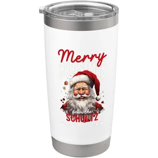 Frohe Weihnachten von der Schultz Familie Weihnachtsmann Kostüm Doppelwandiger Edelstahl-Thermobecher