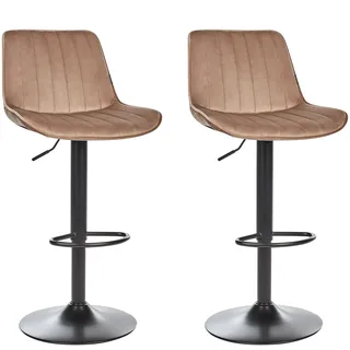 BELIANI Barhocker Hellbraun Samt Höhenverstellbar Drehbar mit Hoher Rückenlehne Gesteppt Metallgestell Fußstütze Retro Kücheninsel Küchenbar - Braun, Schwarz