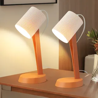 ZMH Tischleuchte orange E14 Nachttischlampe 2er Set Wohnzimmer Tischlampe mit Kabel Tischlampen Moderne Landhausstil für Esstisch Schlafzimmer - Orange
