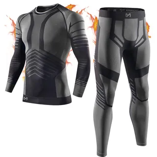 MEETYOO Thermounterwäsche Set Herren, Innenfleece Lange Funktionsunterwäsche Atmungsaktiv Winter Skiunterwäsche Sport Kompressionsanzug für Workout Skifahren Laufen Radsport Wandern