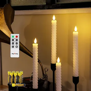 Rhytsing 4 flammenlose LED Weiß Spiralkerzen gedrehten Tafelkerzen mit Timer Funktion, Höhe je 25cm, Leuchterkerzen mit warmweißes Licht, Fernbedienung und Batterien enthalten