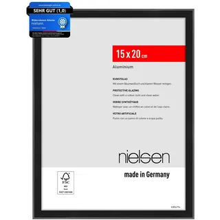 nielsen Bilderrahmen, 15 x 20 cm, Aluminium, Schwarz matt, Fotorahmen zum Auftstellen im Hoch- & Querformat, bruchsicheres Kunstglas, Atlanta