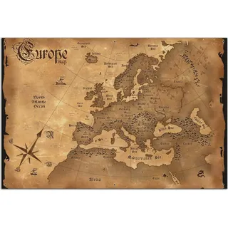 Wallario Outdoor-Poster für Garten oder Balkon, Motiv Alte Weltkarte Karte von Europa in englisch, in ca. 61 x 91,50 cm - Schwarz
