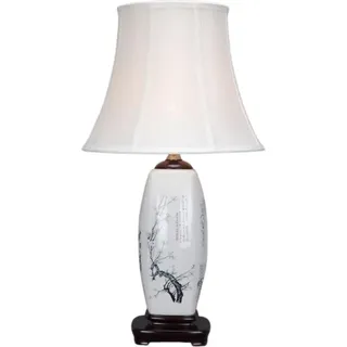 Fine Asianliving Chinesische Tischlampe Porzellan mit Lampenschirm E27 Orientalische Tischleuchte Keramik Nachttischlampen Schlafzimmer Wohnzimmer