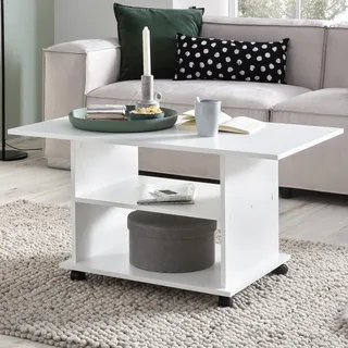 FineBuy Design Couchtisch Weiß 95 x 51 x 54,5 cm Drehbar mit Rollen Wohnzimmertisch Coffee Table Sofatisch Loungetisch Holz Kaffeetisch mit Stauraum - Weiß