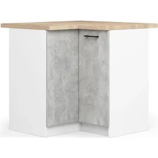 BDW - Küchenschrank - Eckschrank Küche, Arbeitsplatte, Weiss / Beton, 90cm - Weiß