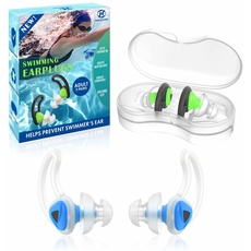 Hearprotek 2 Paare Ohrstöpsel Schwimmen, Silicone Wasserdichte Schwimmer Ohrstöpsel Gehörschutz-ohrschutz Gegen Wasser Erwachsene für Dusche, Pool, Baden(Blau/Grün)