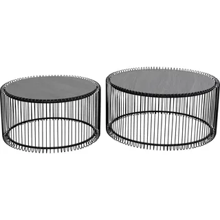 Kare Design Couchtisch Wire Wood 2er Set, Schwarz, 63/53cm Durchmesser,Wohnzimmertisch, Stahlgestell, Tischplatte aus Holz, Wohnzimmer, Rund, 34x70x70 cm (H/B/T)