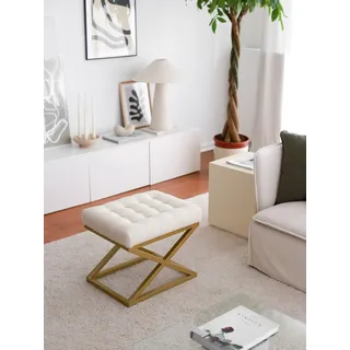 Atelier Del Sofa Stylish Pouffe with Metal Frame, Cream Teddy Fabric, 50 x 42 x 40 cm | Durable & Comfortable Seating for Modern Living Rooms & Bedrooms