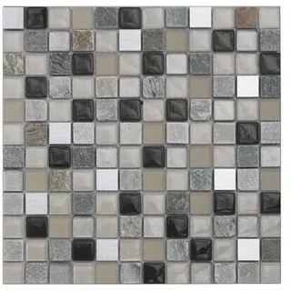 Natursteinmosaik mit Edelstahl 30,0x30,0 cm beige grau matt