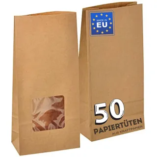 kgpack 50 x Kraftpapiertüten zum Basteln mit Fenster, 12 x 25 x 6 cm | Stärke der Aktivität der Kinder Papiertüten | Adventskalender | Geschenk zum Geburtstag Basteln | Lebensmittelbeutel