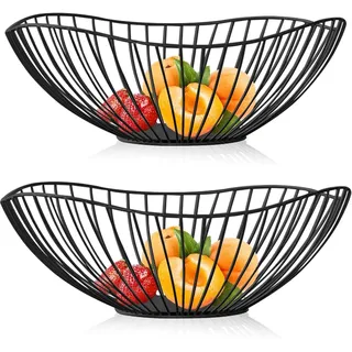 JCAKES 2x Obstschale Schwarz Obstschalen, Metall Obstkorb, Obstkorb Etagere,GemüSekorb,Fruit Basket,Modern Fruit Storage Holder Home Decor Stand, FüR FrüChte, GemüSe & Brot(25x10cm)