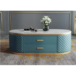 Hochwertige Wohnzimmer CouchTische - Oval Designer Edelstahl Tisch Luxus Turkis - Türkis