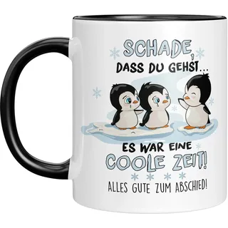 Abschiedsgeschenk für Kollegin Kaffeebecher | Abschieds-Tasse mit Pinguinen | Arbeitskollege | Tasse - Schade, dass du gehst | Beidseitiger Druck | Bürotasse zum Jobwechsel