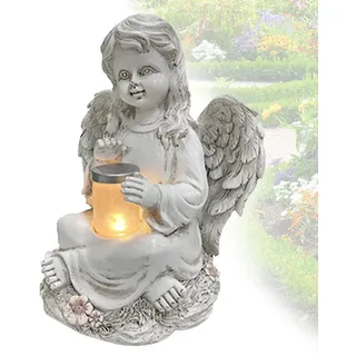 Tuzsocr Grabengel Gartenstatue mit Solar LED Licht, Grabschmuck