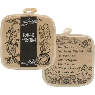 getDigital Topflappen-Set Auenland Speiseplan - 2er Set, Hitzebeständige Topflappen bis 300°C, Geeignet für Küche und Grill, Küchenzubehör für Nerds & Fantasy Fans - Beige, 60% Baumwolle 40% Polyester