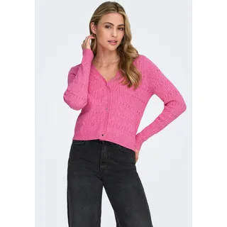 Strickjacke ONLY "ONLKATIA LS CABLE V-NECK CARDIGAN CC KNT", Damen, Gr. L, wild orchid detail:melange, Strick, Obermaterial: 50% Viskose, 27% Nylon, 23% Polyester, meliert, figurbetont normal, V-Ausschnitt, Rippbündchen, Strickjacken Strickjacke
