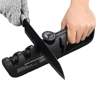 Messerschleifer – 4-in-1Manuelle Messerschärfer mit Scherenschleifer,6 Stufen Verstellbar Knife Sharpener und Messerschärfer Profi für Restaurieren, Polieren, Messer (Schwarz)