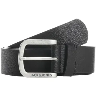 JACK & JONES Ledergürtel JACHARRY Belt Leder Optik Gürtel mit Logo Metall Schnalle, Farben:Schwarz, Größe Gürtel:105