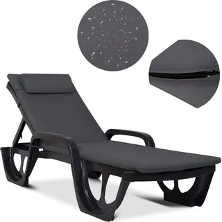 Liegestuhlkissen Madera Farbe Dunkelgrau Stoff S-500 Größe 190 x 55 cm Befestigung mit Gummiband wasserabweisend Madera S-49 - Schwarz