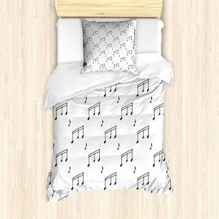 ABAKUHAUS Musik Bettbezug Set, Musical Notes Thema Melodie Sonata Gesang Song Clef Melodien Hand Stil Muster, 135 x 200 cm + 80 x 80 cm, Anthrazit grau - Braun
