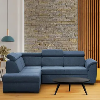 beautysofa Ecksofa Madera L-Form Corner Sofa mit Schlaffunktion Bettkasten l-förmige Polsterecke mit Kopfstützen modernes Schlafsofa, Stoff: matana 12 - blau,