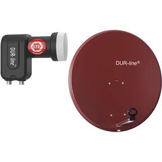 2 Teilnehmer Set - Qualitäts-Alu-Satelliten-Komplettanlage Ziegelrot + Twin LNB