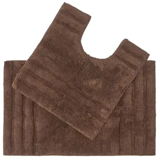 Homescapes 2-teiliges Badematten-Set Spa Supreme Badematte 50x80 und WC Vorleger 50x55 aus 100% Reiner Baumwolle braun
