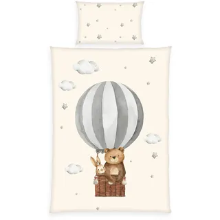 Herding babybest Bettwäsche Ballonfahrt, Kopfkissenbezug ca. 40 x 60 cm, Bettbezug ca. 100 x 135 cm, Mit Reißverschluss und Hoteleinschlag, 100% Baumwolle/Renforcé, Beige