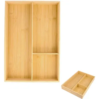 QINGZY Großer Schubladeneinsatz aus Bambus,43x30x6cm 3 Fächern Besteckkasten für Schubladen,Besteckeinsatz Schubladen Organizer,Besteckeinlage Besteckhalter Holz für Küchenutensilien Haushaltsartikel