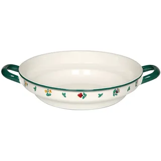 Riess, 0220-049, Bauernschüssel flach 28, COUNTRY - GMUNDNER STREUBLUMEN, Durchmesser 28 cm, Höhe 7.3 cm, Inhalt 3 Liter, Emaille, Farmerschüssel, weiß mit Streublumen, Induktion