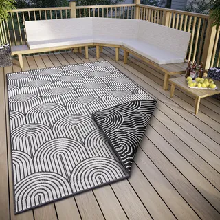 HANSE HOME Pangli Outdoor Teppich Wetterfest – Wendeteppich Skandinavischer Boho Style Wasserfest Einfarbig Geometrisch 3D-Effekt für Garten, Wohnzimmer – Schwarz, 240x330cm