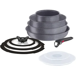 Lagostina Ingenio Mineralis Eco Antihaft-Pfannen-Set, 100% recycelt, 10 Stück, Kasserolle 16 cm, Pfanne 28 cm, Wok 28 cm, 5 Deckel und Griff, für Induktion, Gas und Ofen