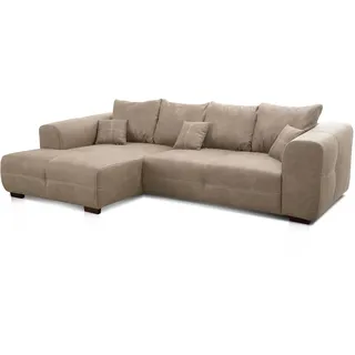 Cavadore Ecksofa Mavericco / XXL Eckcouch Inkl. Rückenkissen und Zierkissen / Longchair links / Industrial Style / 285 x 69 x 170 (BxHxT) / Mikrofaser Beige