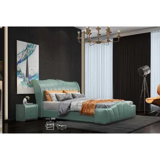 Klassisches Bett Ehebett Doppelbett Lederbett Chippendale Schlafzimmer Leder Neu - Grün