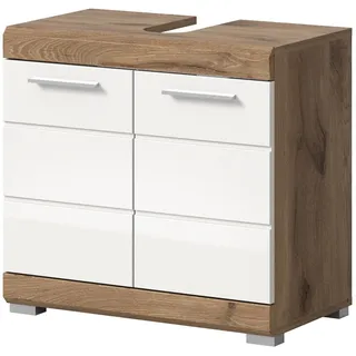 inn.furn Waschbeckenunterschrank 60 x 56 x 34 cm Weiß Hochglanz/Eiche