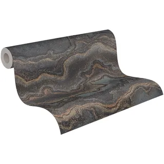 A.S. Création livingwalls Tapete 396594 mit Marmoroptik - hochwertige Design Tapete Marmor in Schwarz, Grau, Braun - Wandtapete mit Glanzeffekt in Gold - 10,05m x 0,53m