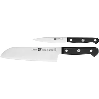 Zwilling Gourmet Messer-Set, 2-teilig (Spick/Garniermesser 10 cm, Santokumesser 18cm), Rostfreier Spezialstahl, Ergonomischer Kunststoff-Griff, Schwarz - Made in Germany