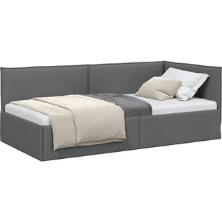 vidaXL Eckbettgestell mit Kopfteil Dunkelgrau 80 x 200 cm Stoff - Grau