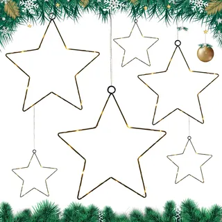 SPERMUOY Metall Stern Schwarz 6 Stück Weihnachtsdeko Sterne Metallsterne zum Hängen mit Juteschnur Metall Dekohänger Sterne Weihnachtsstern Fensterdeko für Decken Wand Fenster Weihnachtsbaum