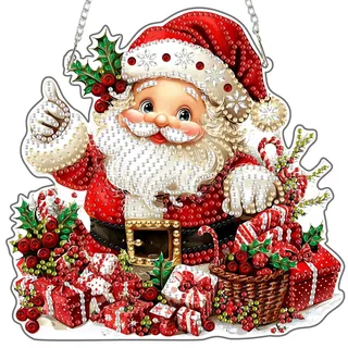 MAXBYE Diamond Painting Fensterbilder Christmas Erwachsene, Diamond Painting Kristall Hanging Pendant mit Kette, Weihnachtsmann DIY Gem Art Window Pictures Both Sides Für Fenster Wand Decor 20x20cm