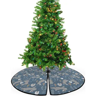 ABAKUHAUS Hase Weihnachtsbaum Rock und Schürze Kaninchen Bäume und Schneeflocken, Weihnachtsdeko 135 cm aus Stoff Weihnachtsbaumschmuck, Blau, Grau, Hell Taupe