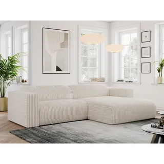 MKS MEBLE Ecksofa Cord, Sofa Cord L-Form, Wohnlandschaft L-Form, Modern Design Couch, Sofagarnitur, Couchgarnitur, Polsterecke - PASADENA - Beige Cord - rechts seite - Beige