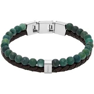 Fossil Armband »Schmuck Geschenk Edelstahl Leder Armschmuck JEWELRY« mit Moosachat, bunt