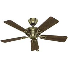 HUNTER FAN Deckenventilator Seville 112 cm InnenOhne Licht und Zugkette, Messing antik, 5 Umdrehbare Flügel in Walnussbaum und Eiche medium, Ideal für Sommer oder Winter, Modelnr. 24034