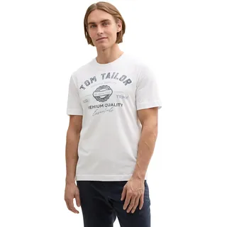 TOM TAILOR Herren T-Shirt mit Logo-Print aus Baumwolle, White, S