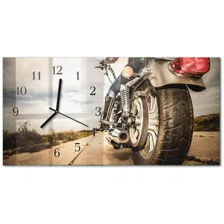 Tulup Wanduhr aus Glas 60x30 cm - Motorrad , Beige , Rechteckig , 60x30x0.4 cm , Dekoration, Uhren, Wanduhren